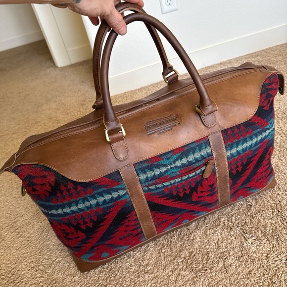 Pendleton Handbags - Pendleton Red and Brown Leather Trim Duffel Bag